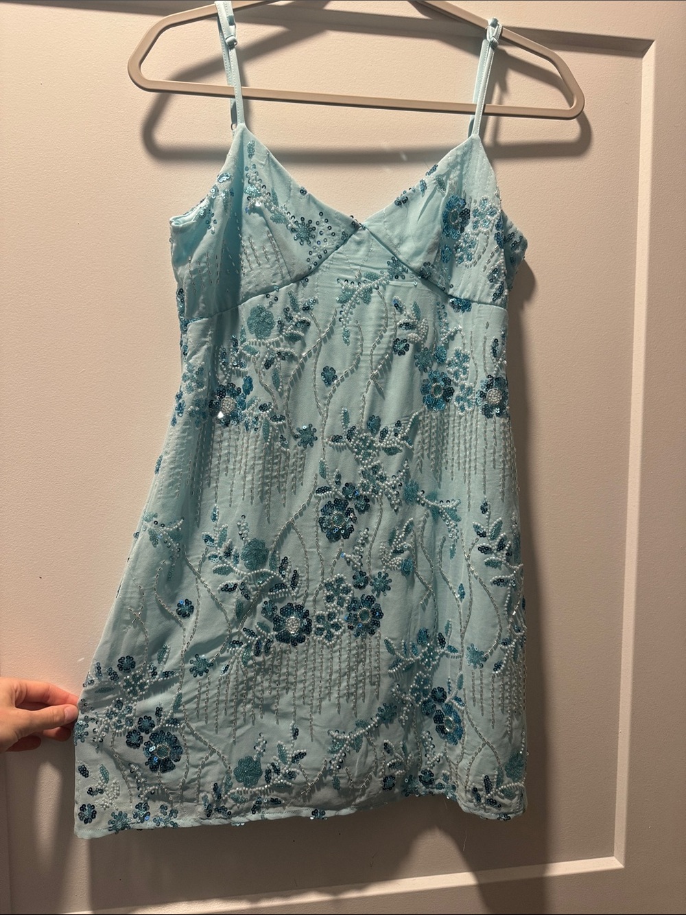 Light Blue Embellished Slip Dress